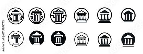 Set of classical monument icons in circular design
