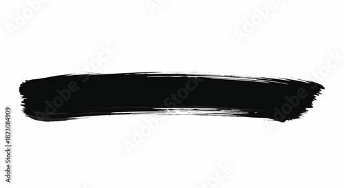 A single, horizontal black brush stroke. The stroke is slightly curved and textured, with visible brush marks. It is isolated on a white background.