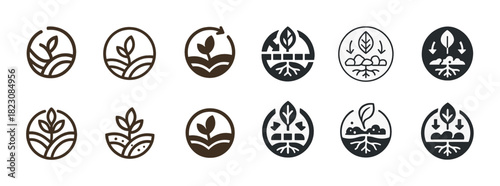 Set of organic farming icons highlighting growth and sustainability