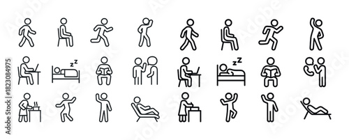 Stick figure icons illustrating various activities and actions