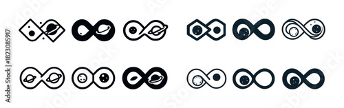 Geometric planet symbols in infinity loop patterns