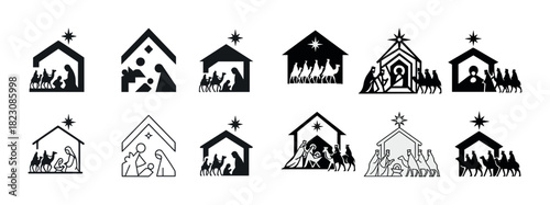 Collection of nativity silhouettes with magi and star