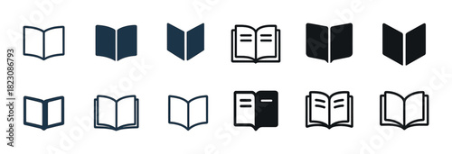 Icon set: open book designs in various styles and shades