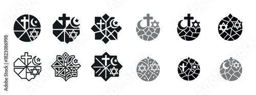 Symbols of unity: christianity, islam, judaism icons