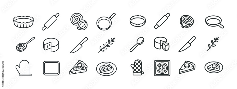 Naklejka premium Baking and cooking utensils and ingredients line icons set