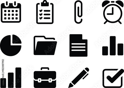 Office and Productivity Icons Set – Business, Organization, and Task Management Symbols