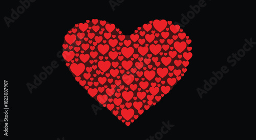 A large red heart formed by many smaller red hearts against a black background. Simple, symbolic of love and affection.