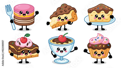 Cute cartoon desserts characters collection