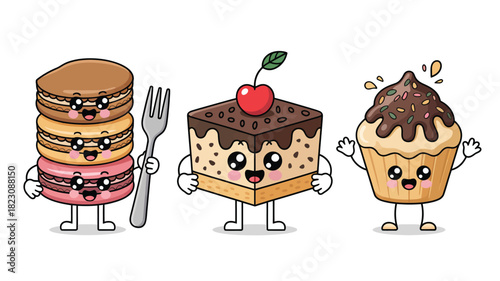 Cute cartoon dessert characters illustration