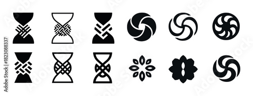 Geometric symbol set featuring hourglass and circular patterns