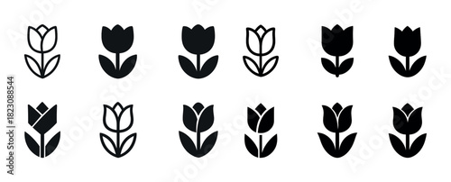 Collection of minimalistic black and white tulip icons