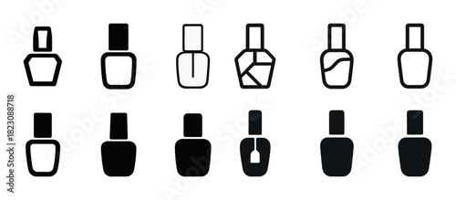 Collection of diverse nail polish bottle silhouettes in various shapes