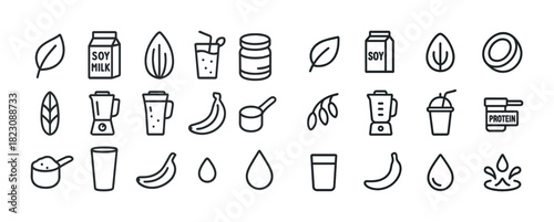 Icons of plant-based vegan protein and beverage ingredients