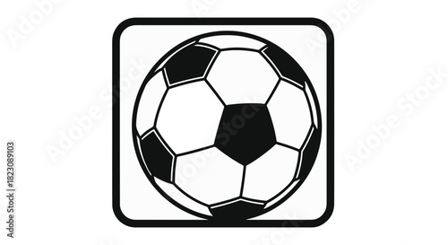 A black and white icon of a soccer ball, centered inside a rounded-corner square frame. The ball is detailed with a classic pentagon/hexagon pattern.