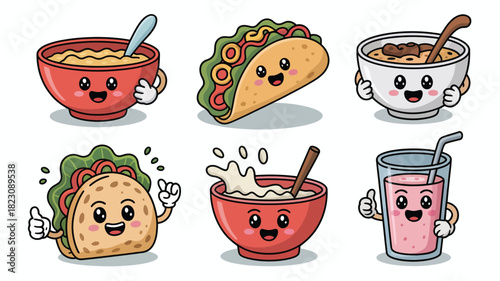 Happy kawaii food and drink item collection.