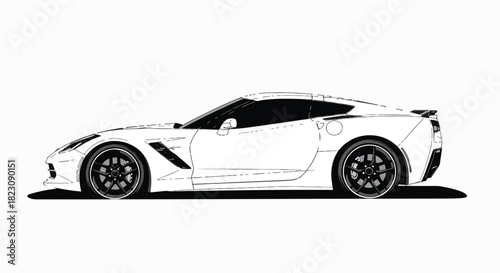 Stylized illustration of a modern white sports car viewed from the side. It features a sleek design with prominent wheels and a low profile.