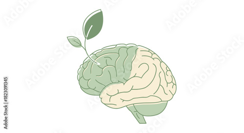 Concept of sustainable thinking and mental wellness with a sprouting brain