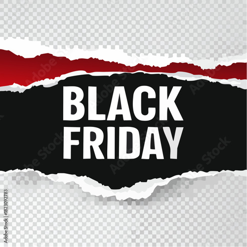 Dynamic Black Friday promotional banner design with torn paper effect, ideal for announcing big sales and special discount offers for customers