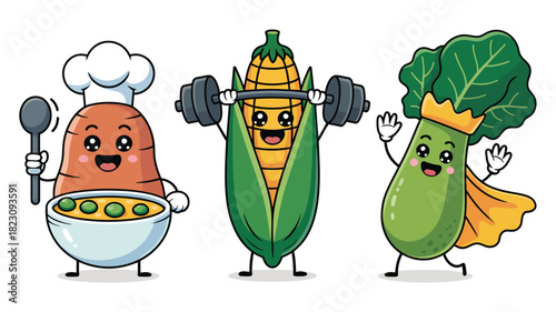 Chef carrot, strong corn, hero vegetable fun