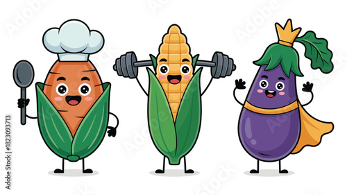 Healthy cartoon vegetables fun chef strong