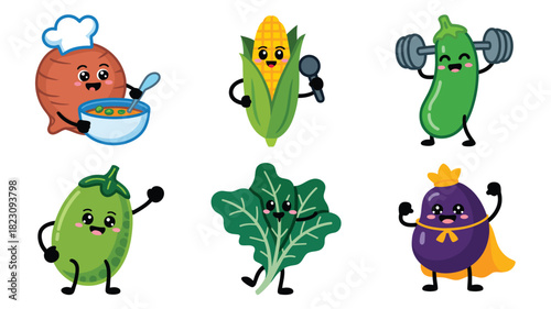 Cute animated vegetables with various activities