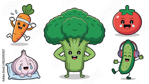 Animated happy vegetables doing activities