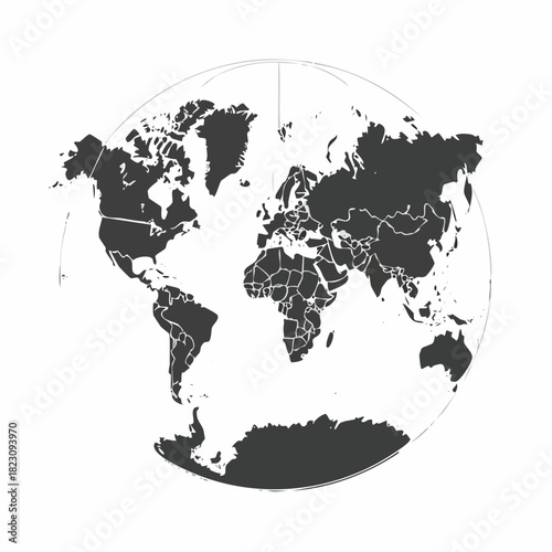 World Map Vector Illustration. Detailed Outline of Continents and Countries for Design