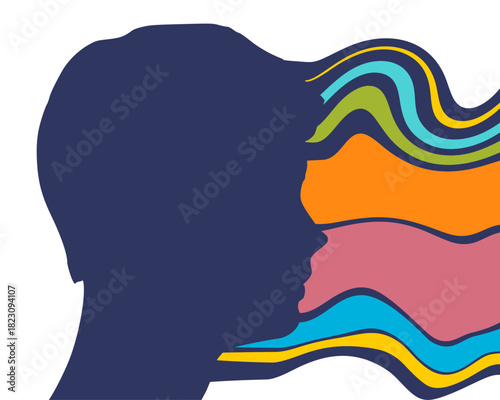 Thinking process. Colored lines from human head. Business solution, possible idea variant, various flexible What If problem solving ways. Intelligence and knowledge development with brain performance.