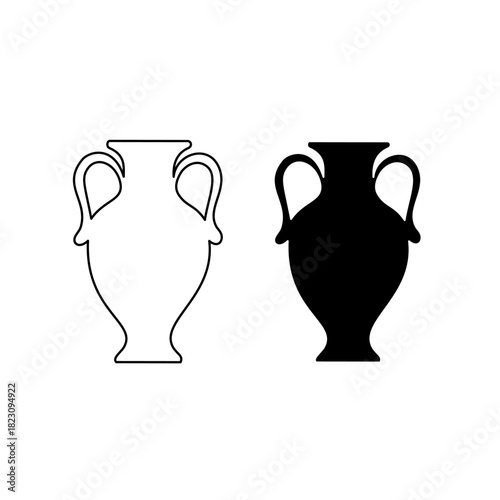 Amphora vase icon. Ancient Greek outline and silhouette vector