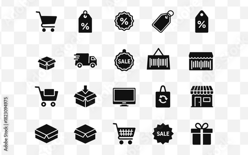 Shopping and delivery icons set for online retail and e commerce
