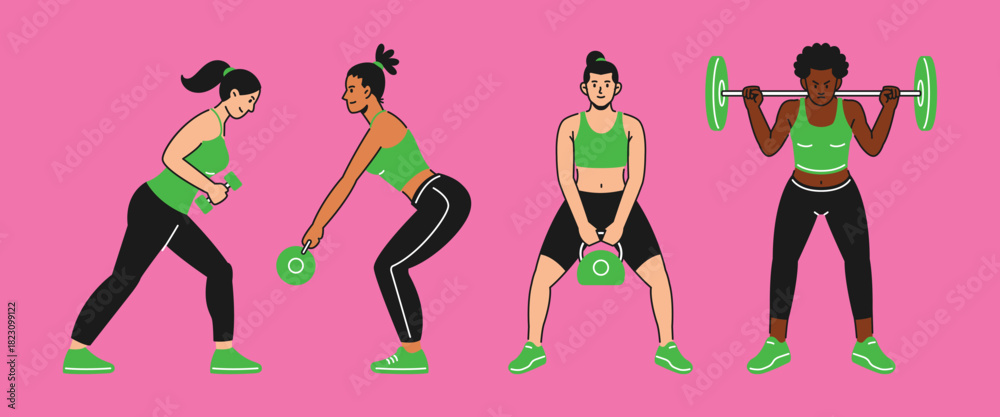 Obraz premium People woman wellness gym workout poses set