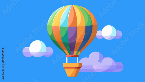 Vector illustration of a hot air balloon floating in sky with soft clouds