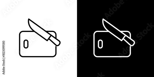 Simple line icon of a knife on a cutting board