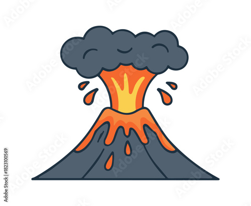 Volcano erupting with smoke and flowing lava