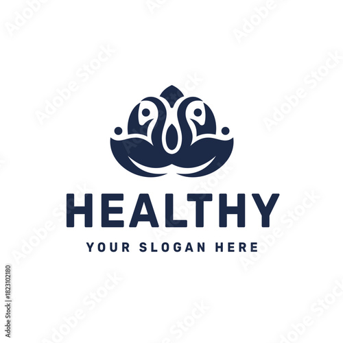Abstract Fitness Body and Lotus Flower Logo Design