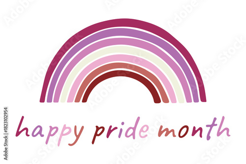 Colorful rainbow shape Lesbian pride flag Happy pride day LGBTQIA community Pride Month Vector hand drawn doodle for posters, stickers, logo, cards