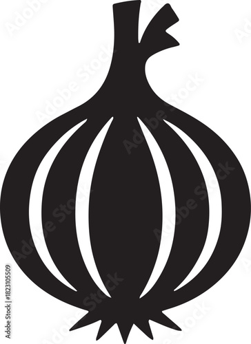 Silhouette of onion vegetable food ingredient cooking flavor and organic healthy plant