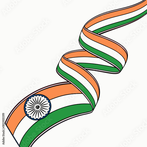 A dynamic swirling ribbon featuring the vibrant colors and iconic ashoka chakra of the indian national flag symbolizing patriotism and national pride