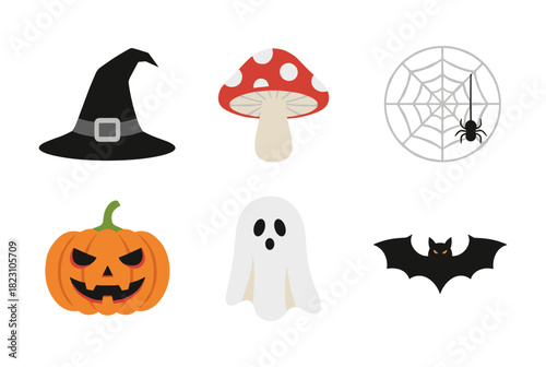 Halloween spooky flat vector icons set on white