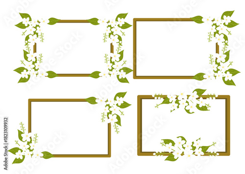 set of  rectangle frames with jasmine flowers