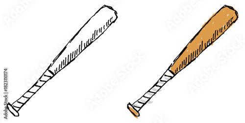 Grunge Sketch Handdrawn Baseball Bat Vector Ideal for sports, equipment, and expressive projects, featuring a rough, distressed bat with a gritty sketch texture.