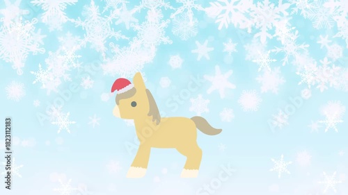 Christmas Horse Animation – Santa Hat, Snowfall, Cute Character
