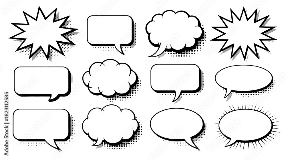 Fototapeta premium Retro comic speech bubbles pack for graphic design and social media posts