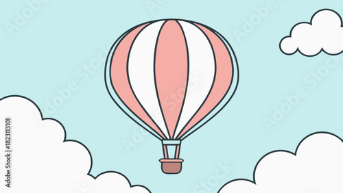 Vector illustration of a hot air balloon floating in sky with soft clouds