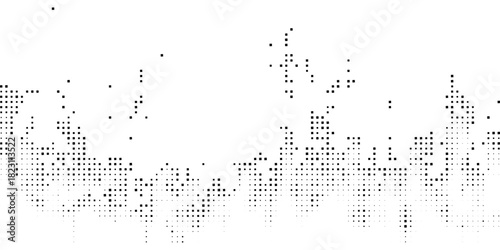 Abstract dotted halftone cityscape noise pattern background in monochrome