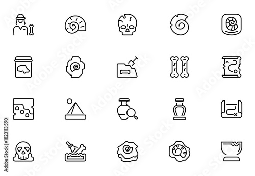 Archaeology line icon set. Contains such icons as archaeologic, mediaeval, antiques, exhibition, art and more. Thin outline icons pack. Vector illustration