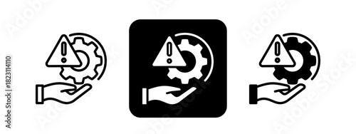 Risk Management  Solid color and black line drawing vector illustration set