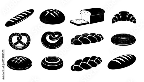 Set of bread icon silhouette design vector art illustration
