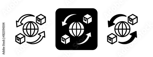 Global Trade  Solid color and black line drawing vector illustration set