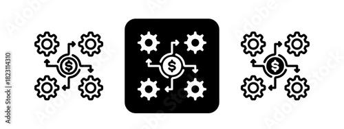 Business Integration  Solid color and black line drawing vector illustration set